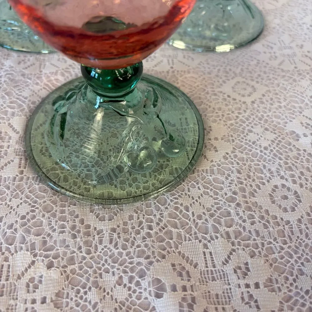 Vintage Pink & Green Textured Pfaltzgraff Garden Party goblets – Set of 3
